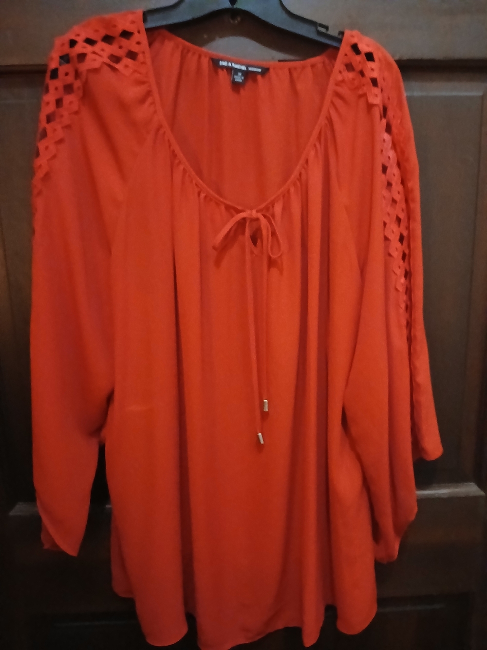 Zac & Rachel Red Boho Tie-Front Tunic Size 3X Cut Out Design On Sleeves